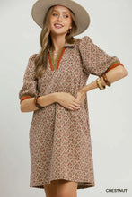 Load image into Gallery viewer, UMGEE Geometric print chestnut half zip contrast dress
