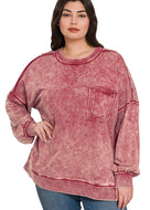 Plus Marlow- Dark French Terry washed Rae edge pocket sweatshirt