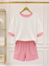 Load image into Gallery viewer, Park Ready/ white &amp; pink two piece scuba shorts set
