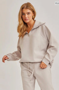 PLUS RILEY- Taupe/ gray Two piece set quarter zip pullover and jogger modal travel set