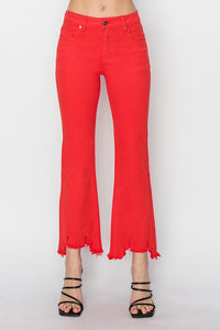 PLUS RISEN JEANS- Mid Rise straight distressed hem fiesta red pants RDP5813X