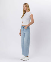 Load image into Gallery viewer, VERVET -HIGH RISE LIGHT WASH RAW HEM WIDE LEG JEANS T6399
