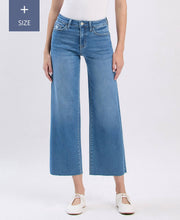 Load image into Gallery viewer, PLUS SIZE HIGH RISE RAW HEM CROP SLIM WIDE JEANS V3632-P
