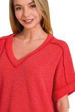 Load image into Gallery viewer, Basic ruby red ribbed V-neck top
