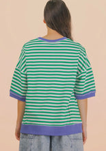 Load image into Gallery viewer, Kelly Green striped oversized top with royal blue details
