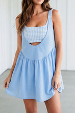 Load image into Gallery viewer, Gingham print/ powder blue romper-dress
