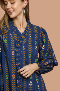 Lala Top- Umgee exclusive midnight printed Victorian collared top