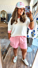 Load image into Gallery viewer, Park Ready/ white &amp; pink two piece scuba shorts set
