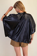 Load image into Gallery viewer, Vasia- Textured black silk stamped zip front top
