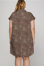 Load image into Gallery viewer, Plus JANET- Vintage Wash Leopard  button up collared shirt dress
