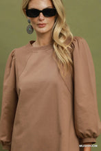 Load image into Gallery viewer, UMGEE Mushroom French Terry Puff Sleeve A-Line Mini Dress
