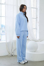 Load image into Gallery viewer, Powder blue French terry tracksuit set w/ piping trim and adjustable top
