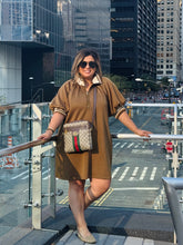 Load image into Gallery viewer, Plus Bethenny- Thick High Collared loose fit Olive dress with pockets
