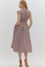 Load image into Gallery viewer, Montana- Chocolate Gingham smocked waist zip up midi dress
