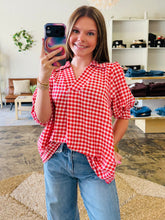 Load image into Gallery viewer, Gingham print red and white collar top
