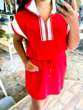 Load image into Gallery viewer, She &amp; Sky Red Drawstring Waist casual half zip dress
