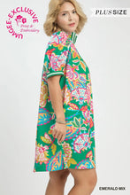 Load image into Gallery viewer, Plus Emerald Jacquard Paisley Print Puff Sleeve Tunic Dress
