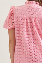 Load image into Gallery viewer, Pink Eyelet short puff sleeve midi dress
