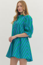 Load image into Gallery viewer, Delayla- Striped blue/Green Entro adjustable back dress

