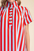 Load image into Gallery viewer, Glam powder blue/red Striped Stand High Neck Stripe Midi Dress
