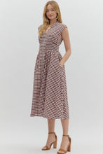 Load image into Gallery viewer, Montana- Chocolate Gingham smocked waist zip up midi dress
