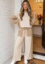 Load image into Gallery viewer, Gingham khaki patchwork wide leg two piece set
