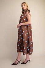 Load image into Gallery viewer, Chocolate Brown Polka dot halter neck midi dress

