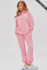 PLUS RILEY- Two piece set quarter zip pullover and jogger modal travel set