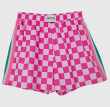 Load image into Gallery viewer, LILY- Pink checkered  brunch boxer shorts featuring a two tone stripe on side
