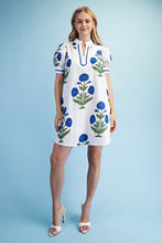 Load image into Gallery viewer, Blue Floral print notch neck dress
