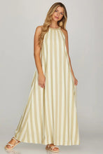 Load image into Gallery viewer, Taupe striped woven maxi dress with pockets
