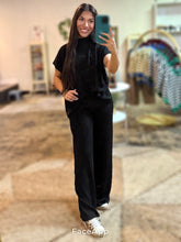 Load image into Gallery viewer, Black mock neck ribbed two piece set

