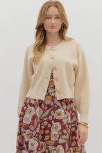 Load image into Gallery viewer, Hattie- Cream cropped cardigan featuring gold accent button front closure
