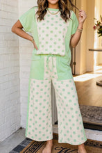 Load image into Gallery viewer, Summer Day- Green polka dot two piece wide leg cropped pants set
