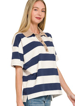 Load image into Gallery viewer, Emma- Navy preppy striped collared top
