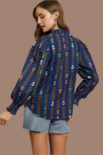 Load image into Gallery viewer, Lala Top- Umgee exclusive midnight printed Victorian collared top
