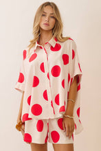 Load image into Gallery viewer, Plus Polka Dot Button-down Ecru/Red Blouse Matching Shorts Set

