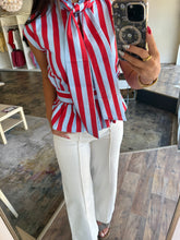 Load image into Gallery viewer, Striped bow tie button down top #0811
