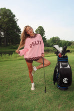 Load image into Gallery viewer, Pink/Brown Delta Polka Dot Mock Neck Sweatshirt
