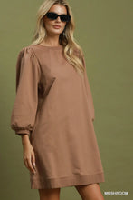 Load image into Gallery viewer, UMGEE Mushroom French Terry Puff Sleeve A-Line Mini Dress
