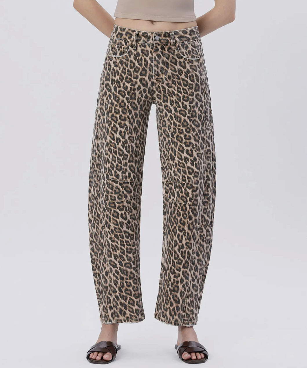 VERVET- Leopard print  High Rise barrel jeans v3697lpd