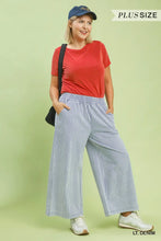 Load image into Gallery viewer, Plus Wide leg light wash striped denim UMGEE trousers
