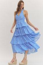 Load image into Gallery viewer, ENTRO- Blue Polka dot halter tiered maxi dress
