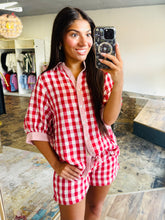 Load image into Gallery viewer, Gingham print two piece red shorts set

