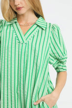 Load image into Gallery viewer, UMGEE- Striped v neck green midi length dress
