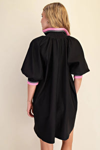 Soho- Black/Pink High collared mock neck quarter zip dress with pockets