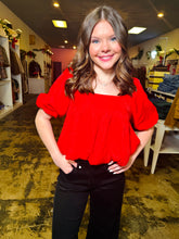 Load image into Gallery viewer, Red glam bubble hem top
