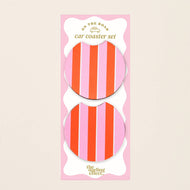 Darling Effect- On the Road Car Coaster Set–Sicily Stripes Pink