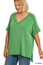 Load image into Gallery viewer, Plus Basic ribbed DkGreen V-neck casual top
