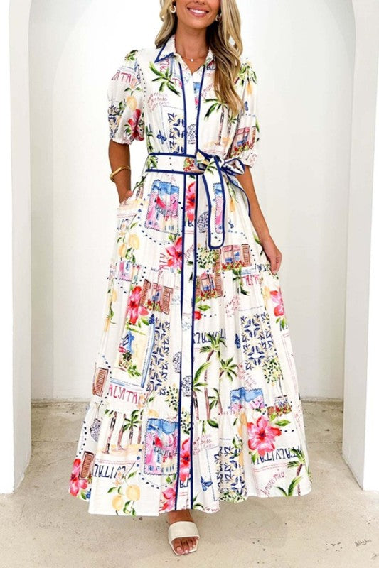 LAURA- coastal Italian print maxi dress